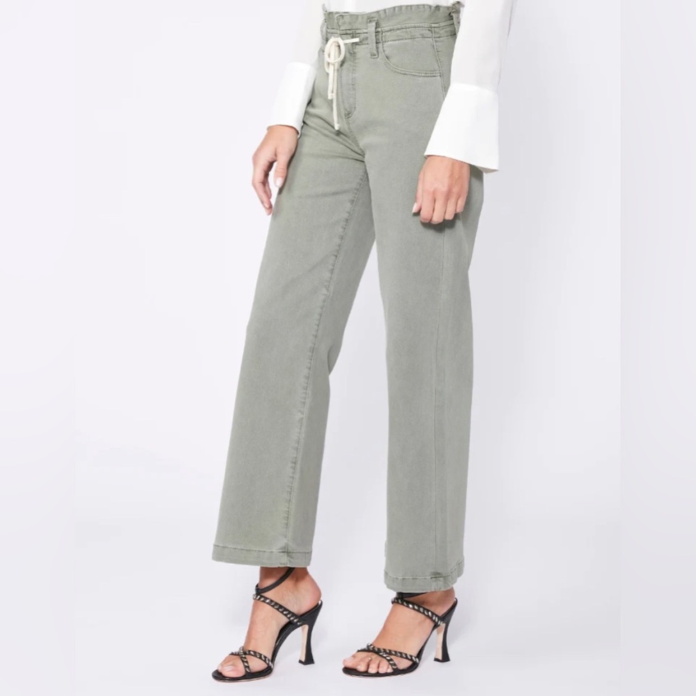 NWT Paige Carly Vintage Waistband Tie Smokey Green High Rise Wide Leg Pants Jean